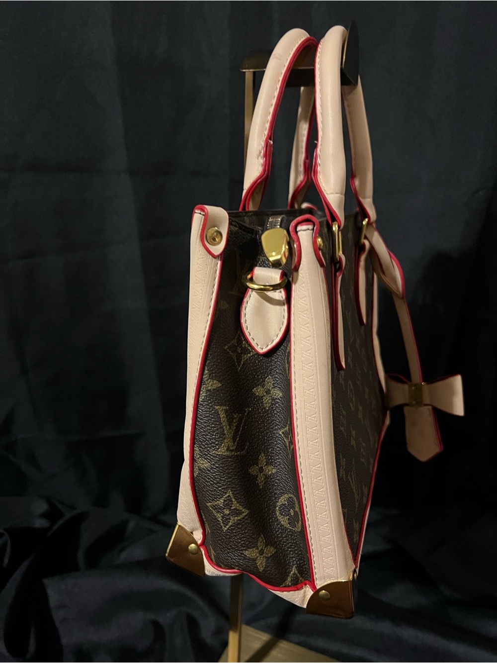 Louis Vuitton Brown Monogram Canvas Satchel with Cream and Red Trim - Picture 2 of 16